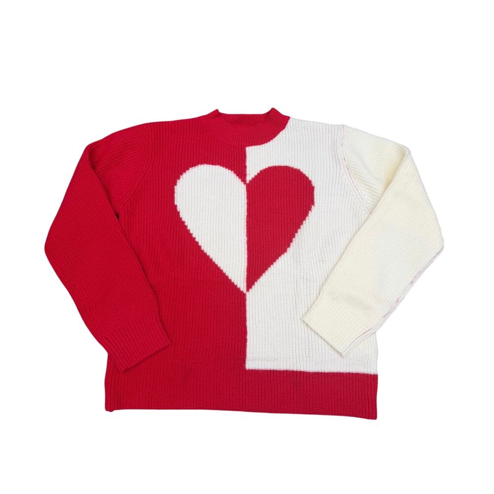 NWOT Red White Heart Colorblock Sweater XL